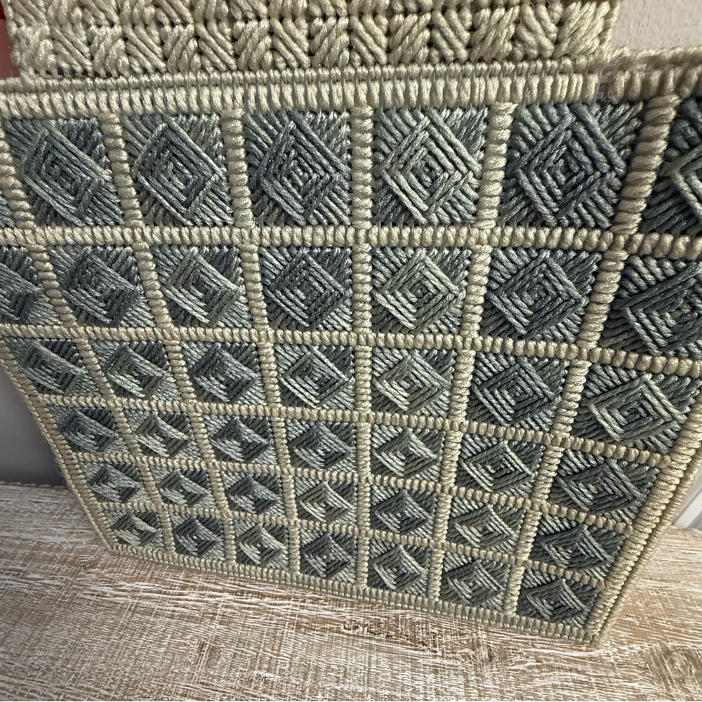 Vintage Cream and Gray Tote with Lucite Handles - Picture 5 of 16